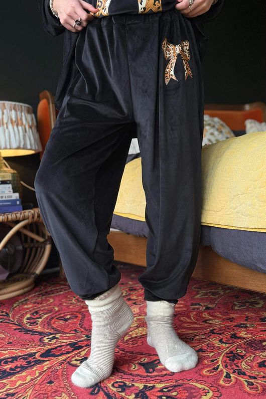 Binky Bow Soft Stretch Velour Lounge Suit Black